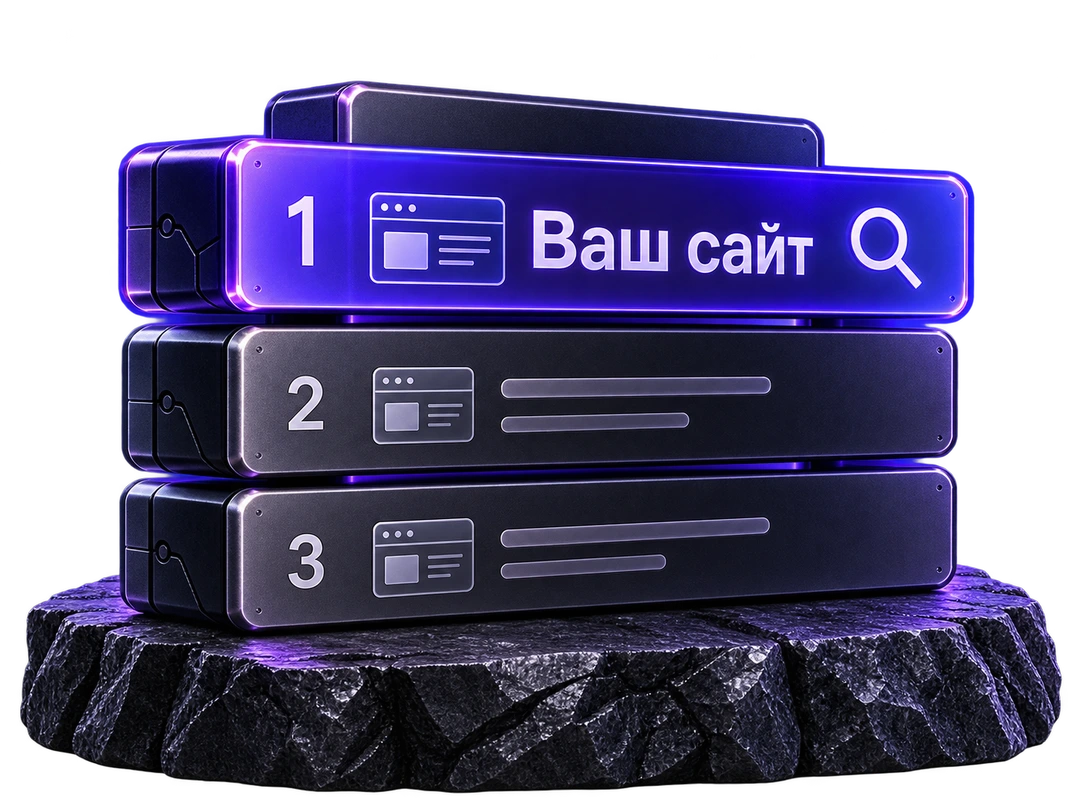 Поисковая выдача: выделенный результат «Ваш сайт» на первой позиции